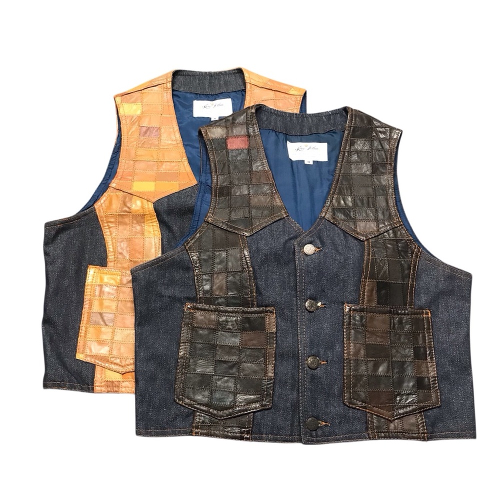 King Arthur Vintage Patchwork Leather and Denim Vest Sz Medium